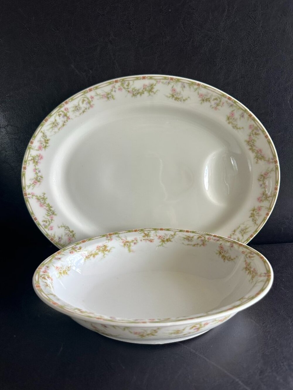 Haviland Limoges France Oval Serving Bowl Pink Roses & Green Garland #346 1903yr